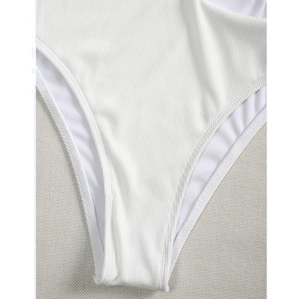 Bandeau Bikini 2024 Women Sexy White Black Cut Out Metal High Waist Swimsuit Female Off Shoulder Bathing Suit Swimwear Beachwear