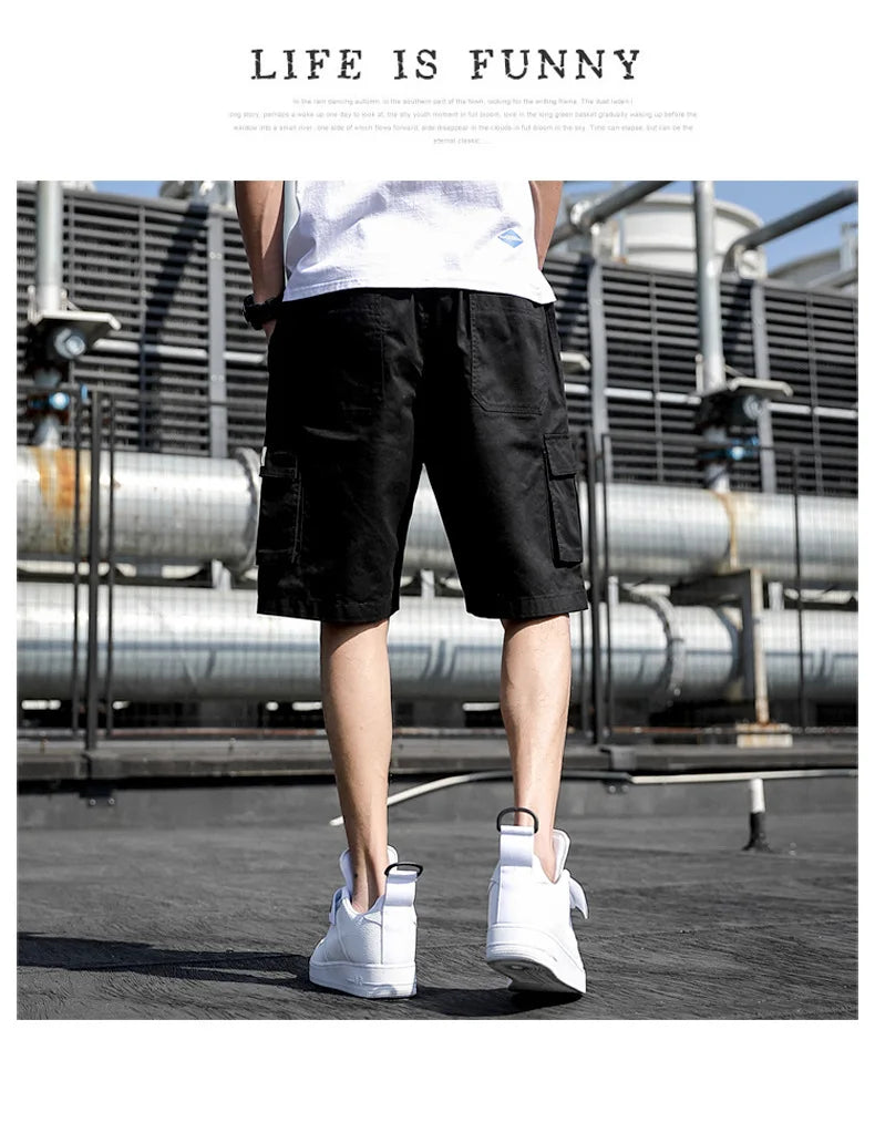 Summer Men's Outdoor Camouflage Cargo Shorts Pocket Cotton Casual Half Pants Mid Waist Drawstring Loose Shorts Bib Overalls 7XL