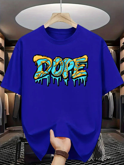 Summer men's 100% pure cotton casual loose oversized fashionable creative DOPE letter printed round neck short sleeved T-shirt