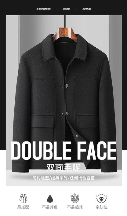 2024 Autumn/Winter New Double sided Woolen Coat High end Fabric Korean Edition Fashion Pure Handmade Woolen Coat Work Style