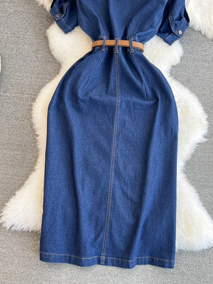 XFPV Women's Sweet Short Denim Dress For Women  Belt Slim Short Sleeved Vestidos Korean Fashion Spring Summer 2025 SM11153