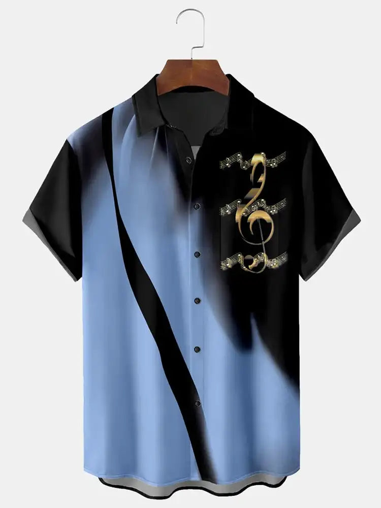 2024 New Men's Short Sleeve Shirt Flowing Art Print Hawaiian Lapel Casual Top Fashionable And Comfortable