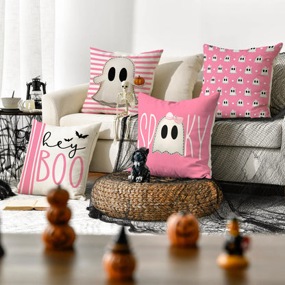 1/4pcs Halloween Pillow Cover, Halloween Night Cute Ghost Cushion Cover, Decorative Sofa, Living Room, Bedroom Cushion Cover
