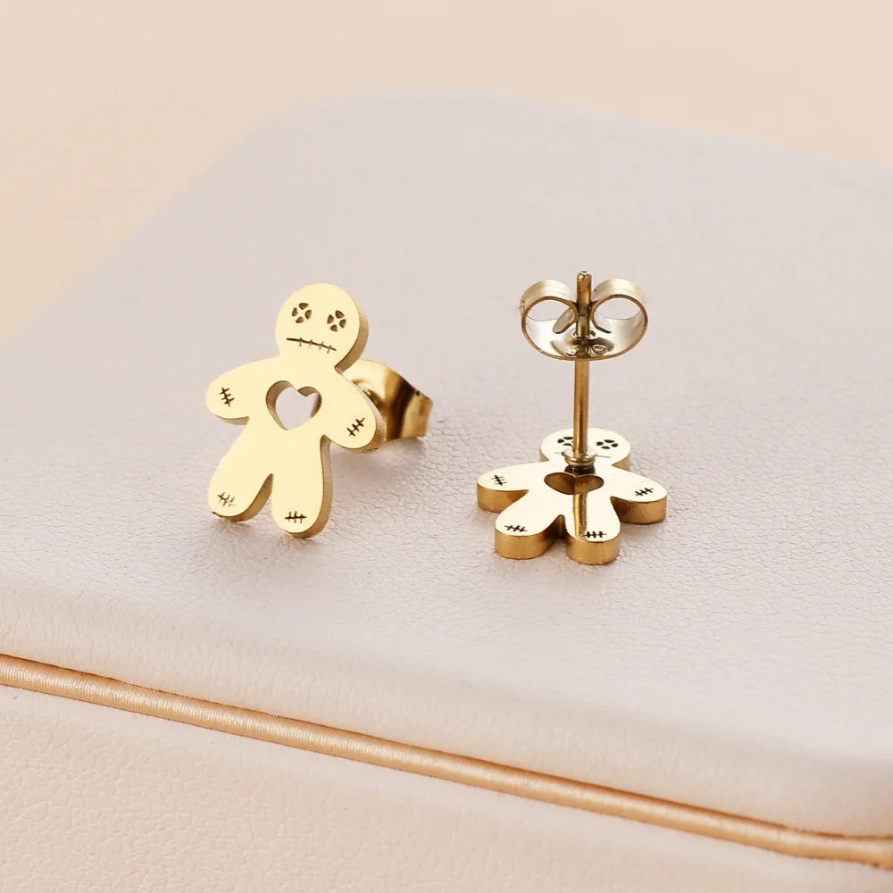 Stainless Steel Halloween Ghost Cat Stud Earrings For Women Girls Gold Color Waterproof Fashion Ear Party Jewelry Gift Wholesale