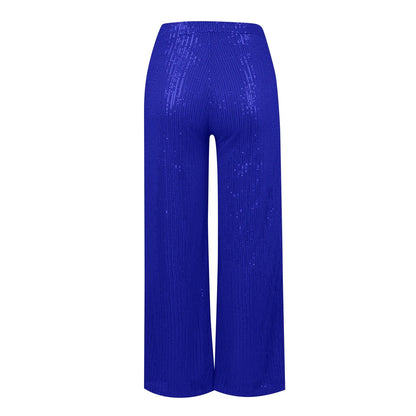Women's Fashion Solid Color High Waist Sequin Side Zipper Draped Wide Leg Pants Pants for Women Women’s Pants Women’s Pants 2024