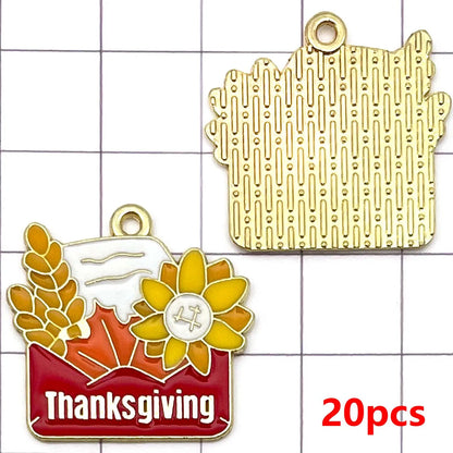 20pcs Thanksgiving Charms Alloy Turkey, Maple Leaf, Pine Cone, Scarecrow, Pumpkin Pendants for DIY Jewelry Making Accessories