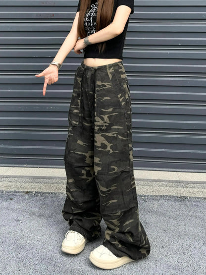 Camouflage Baggy Cargo Pants Women High Rise Trousers Straight Wide Leg Oversize Pants 2024 Summer Aesthetics Vintage Y2K jeans