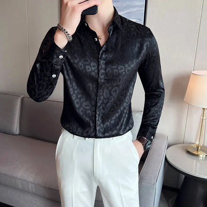 2022 Autumn Fashion Zebra Pattern Printed Shirts Mens Luxury Business Slim Fit Dress Shirt Male Long Sleeve Bright Formal Shirt