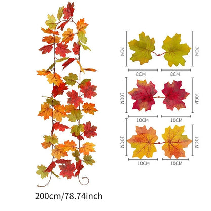 2M Artificial Fall Maple Leaf Garland Fake Plants Autumn Decor Leaves Vine for Thanksgiving Halloween Christmas Wedding Decora