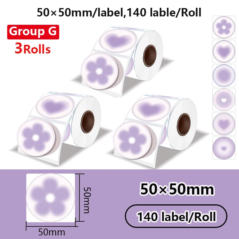 3 rolls Gift thank-you 50x50mm thermal label stickers, suitable for phomemo label printers gradient-color thermal label paper.
