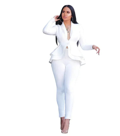 Women's L-XL Plus size Fashionable ruffled edge air layer professional uniform casual set and atmospheric showcasing