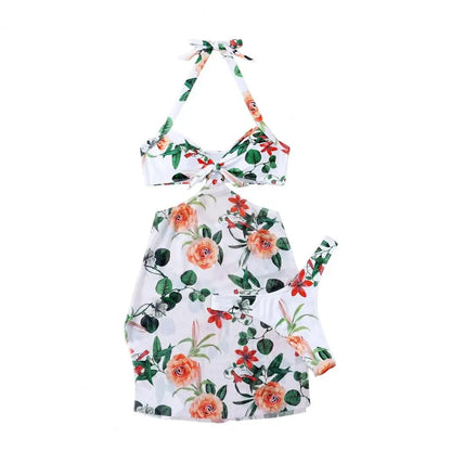 3Pcs/Set Women Swimwear Halter With Skirt Push Up Swim Pool Matching Sexy High Waist Thong Bikinis Set Water Sports Accessory