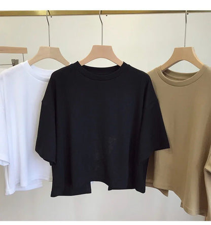 Summer New Ladies Casual Backless T-Shirt 2023 Korean Women Round Neck Loose Sweet Spicy Wind Short-Sleeved Crop Tops