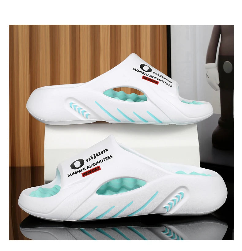 2024 New Men Massage Slippers Slides Indoor Outdoor Sandals Beach Casual Shoes Comfortable Sole Men's Slippers Big Size 38-47