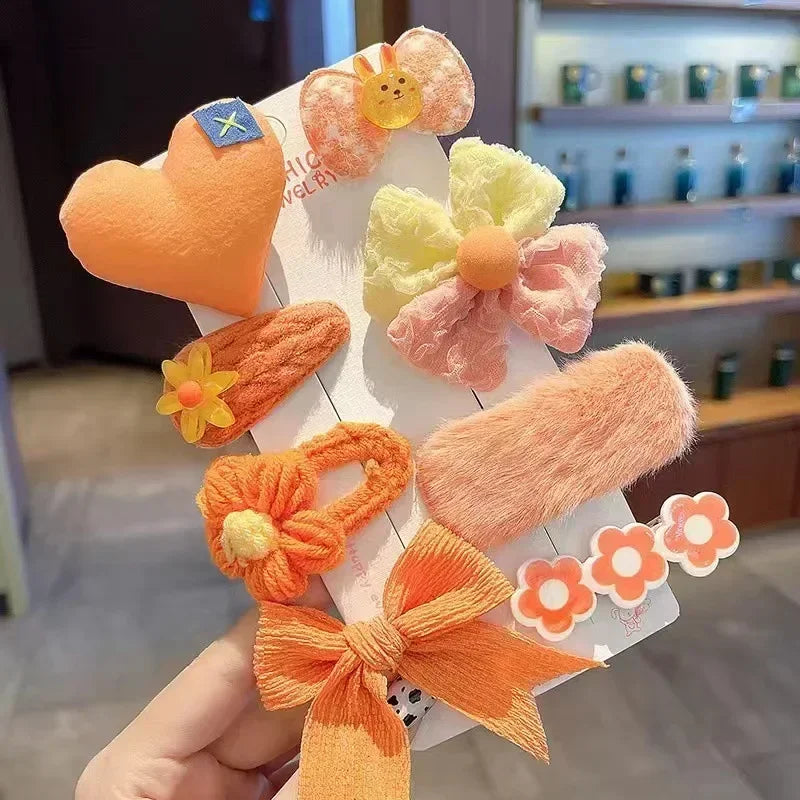 Autumn Winter 8Pcs Kids Hairclip Cartoon Bear Cute Bowknot Baby Princess Hair Accessories Newborn Cream Color Hairclips For Girl