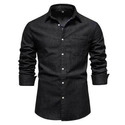 AIOPESON Autumn New Cotton Men's Denim Shirt Solid Color Single Pocket Casual Long Sleeve Shirt Autumn Jeans Shirt for Men