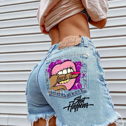 2012 Fashionable Gap Denim Shorts Women's Bite Finger Printing Cross-border E-commerce Amazon Style Breaking Shorts