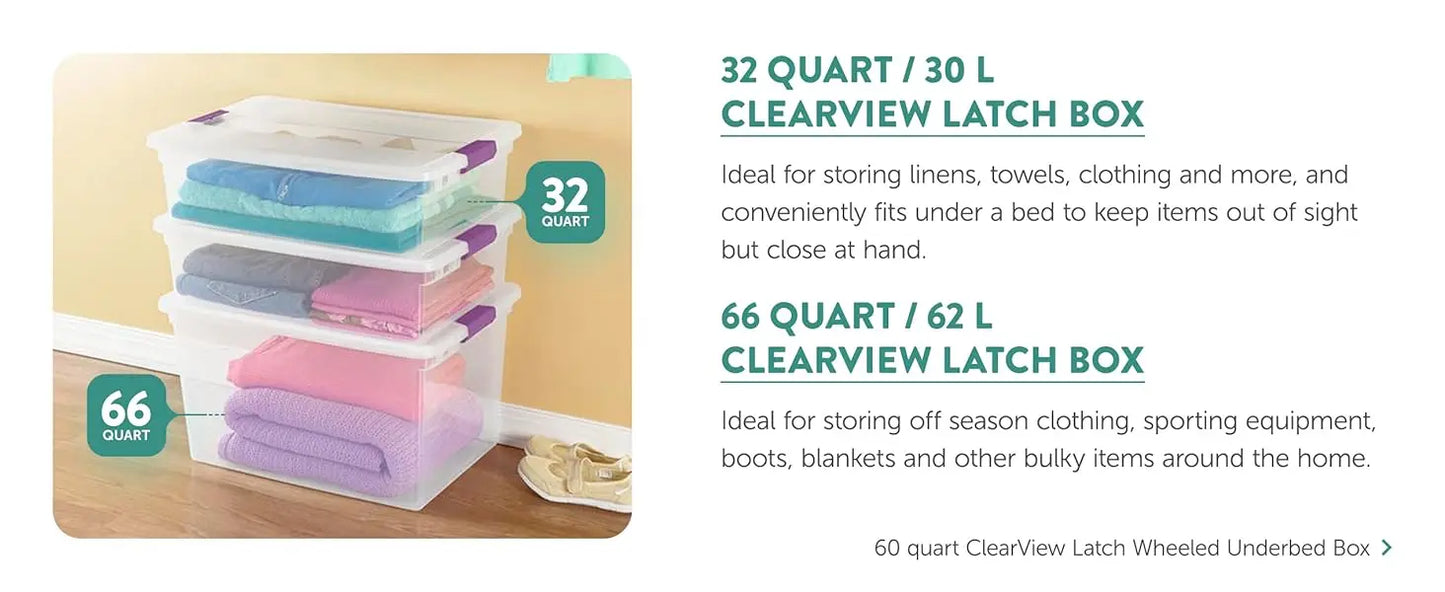 Sterilite 24-Pack 66 Quart ClearView Latch Box, Stackable Organizer Bins with Latching Lids - Clear Plastic Organization Contain