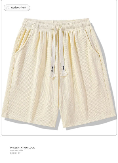 Sports shorts for men in summer  thin ice silk quick drying five quarter pants  fashionable waffle style drawstring shorts