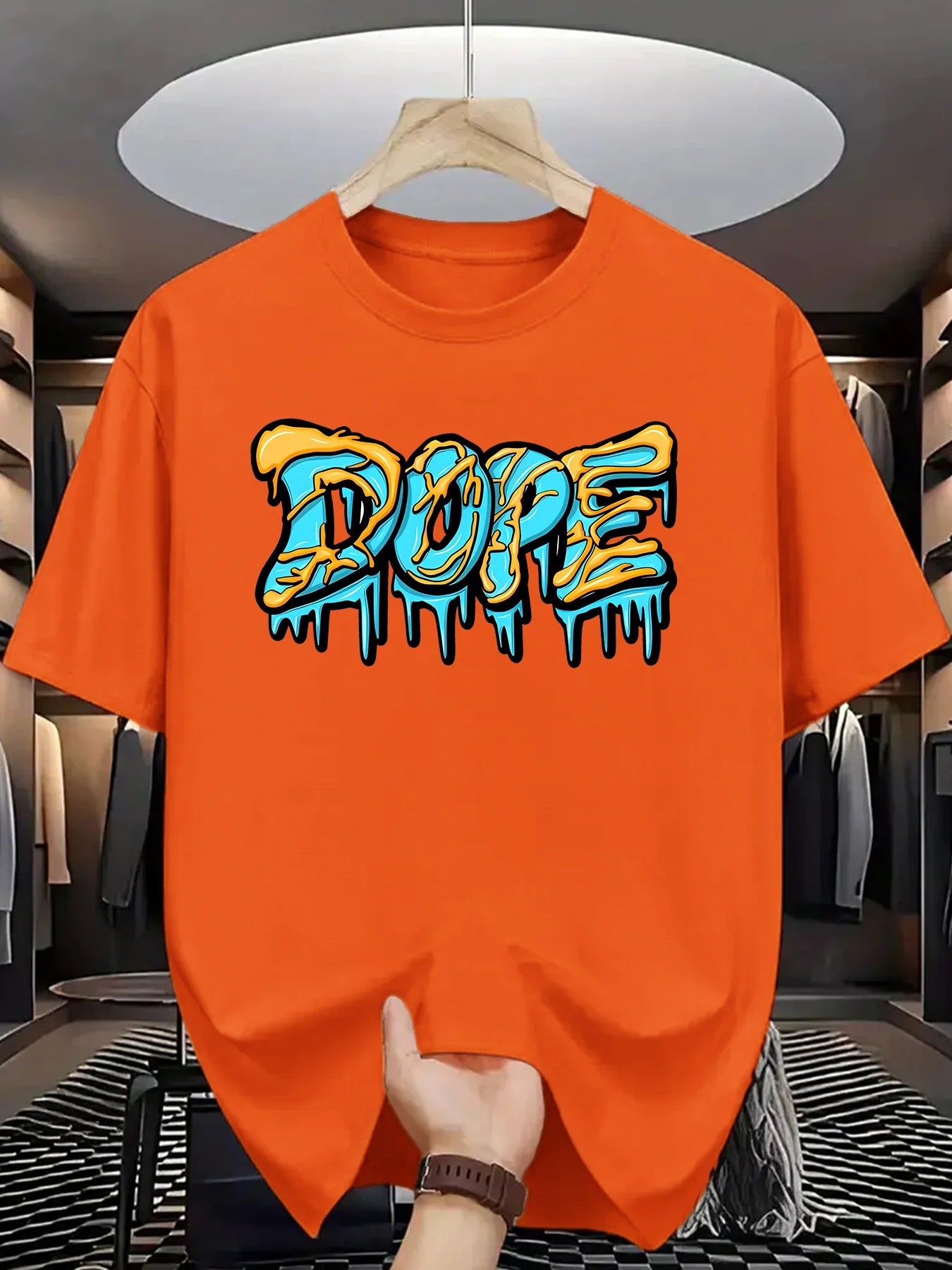 Summer men's 100% pure cotton casual loose oversized fashionable creative DOPE letter printed round neck short sleeved T-shirt