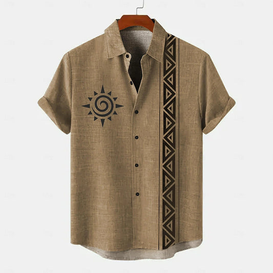 Vintage Men's Shirt Ethnic Pattern Print Short Sleeve Lapel Shirts Summer Fashion Casual Streetwear Male Oversized Clothing