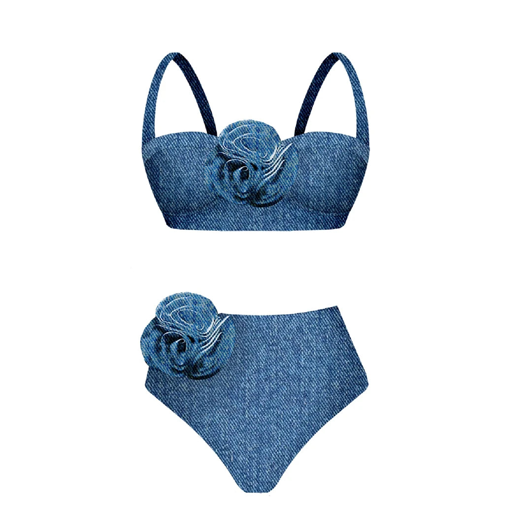 2025 Bikini Underwire 3D Flower Swimsuit High Waist Swimwear for Women Push Up Two Piece Bathing Suits Summer Female