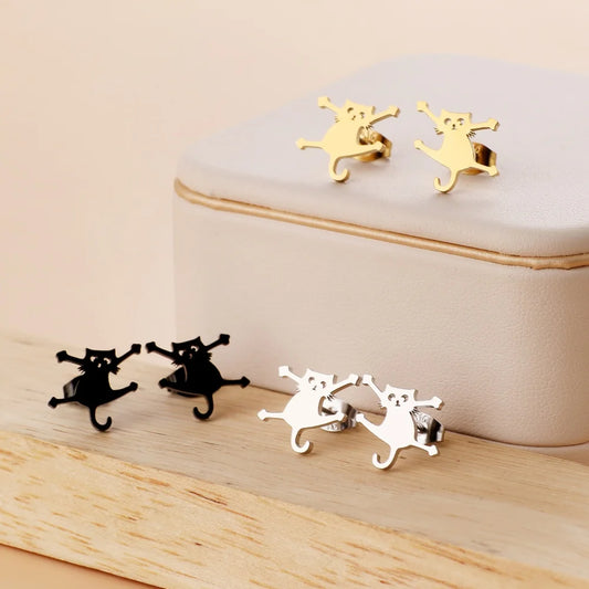 Stainless Steel Halloween Ghost Cat Stud Earrings For Women Girls Gold Color Waterproof Fashion Ear Party Jewelry Gift Wholesale