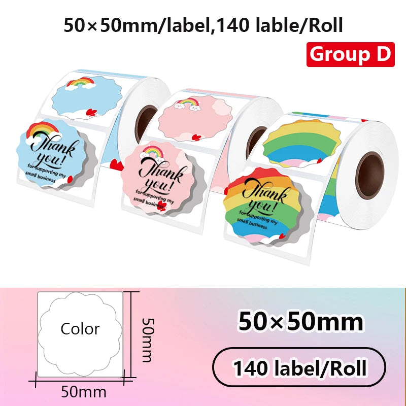 3 rolls Gift thank-you 50x50mm thermal label stickers, suitable for phomemo label printers gradient-color thermal label paper.