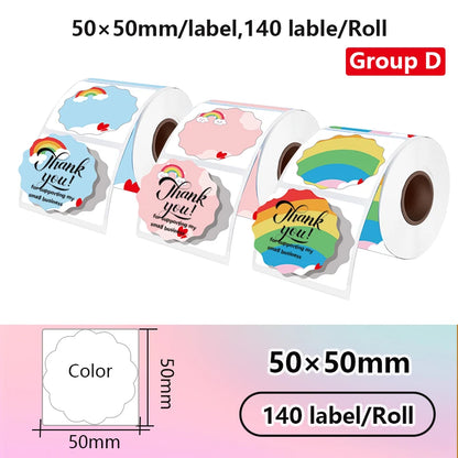 3 rolls Gift thank-you 50x50mm thermal label stickers, suitable for phomemo label printers gradient-color thermal label paper.