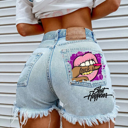 2012 Fashionable Gap Denim Shorts Women's Bite Finger Printing Cross-border E-commerce Amazon Style Breaking Shorts