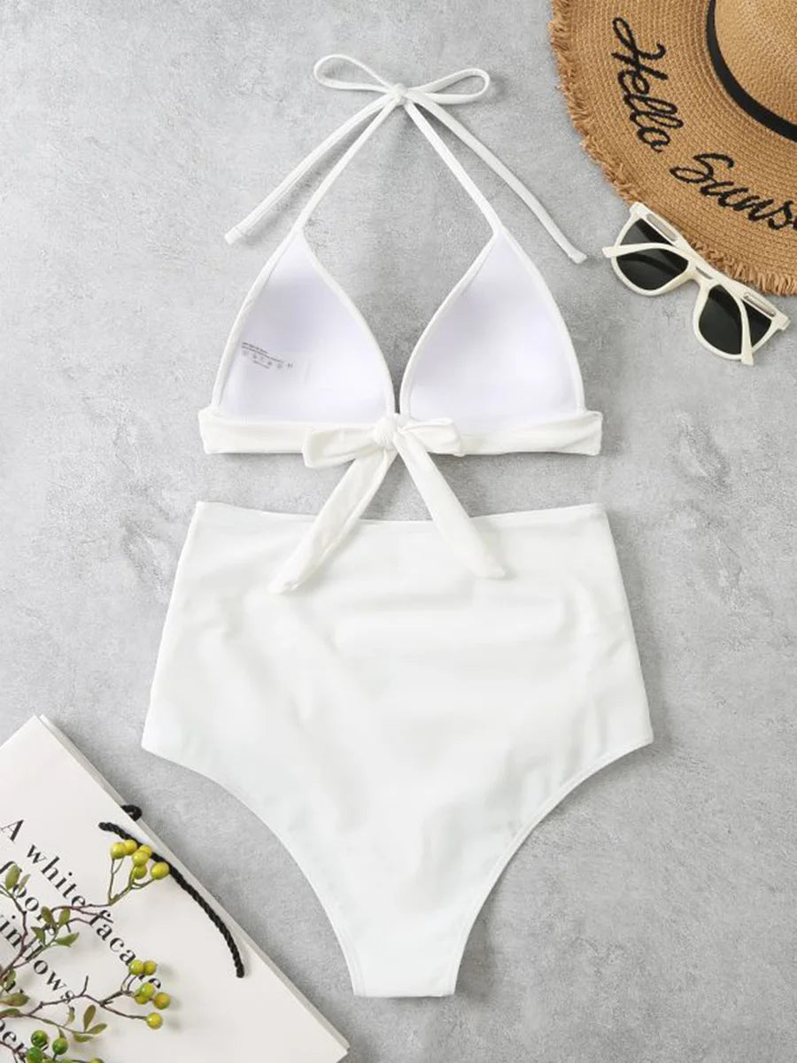 Triangle Bikinis 2025 Women Push Up Swimsuit Solid Sexy High Waist Swimwear Female Swimming Bathing Suit Summer Beachwear