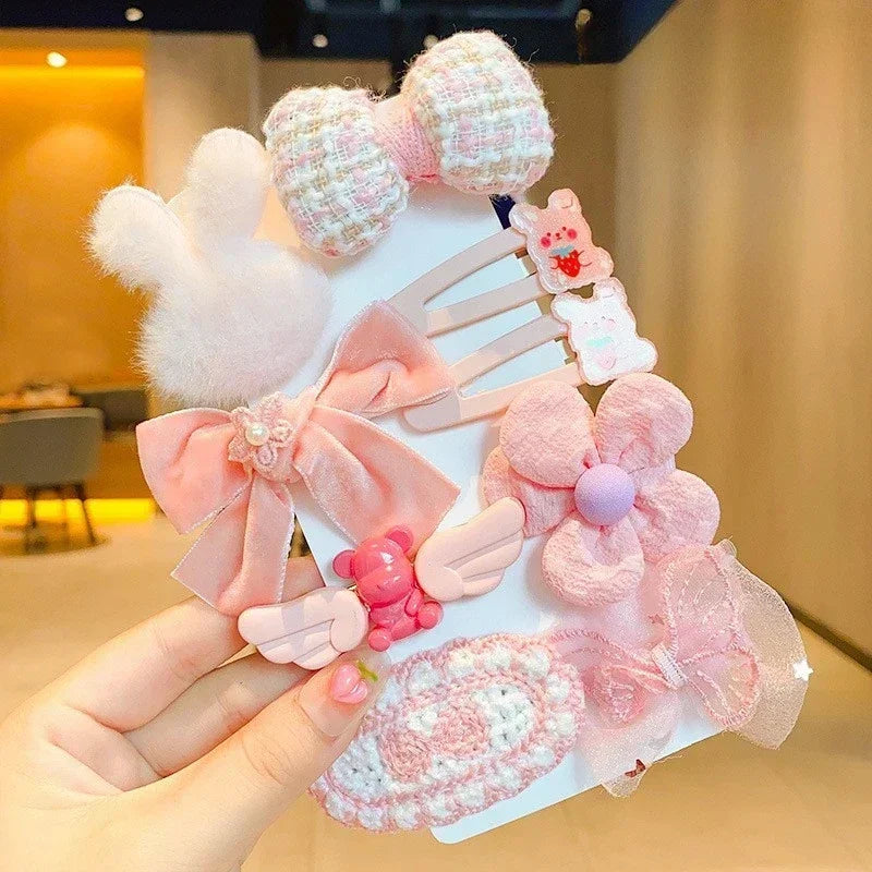 Autumn Winter 8Pcs Kids Hairclip Cartoon Bear Cute Bowknot Baby Princess Hair Accessories Newborn Cream Color Hairclips For Girl