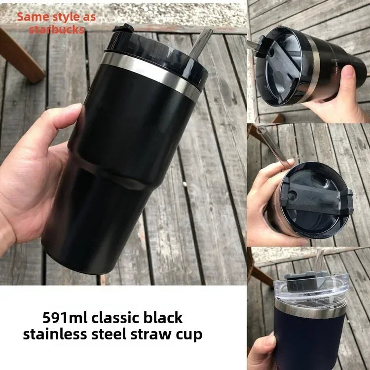 2025-304 stainless steel  ice bar water cup handle vacuum vacuum cup New large capacity coffee car car cup20OZ