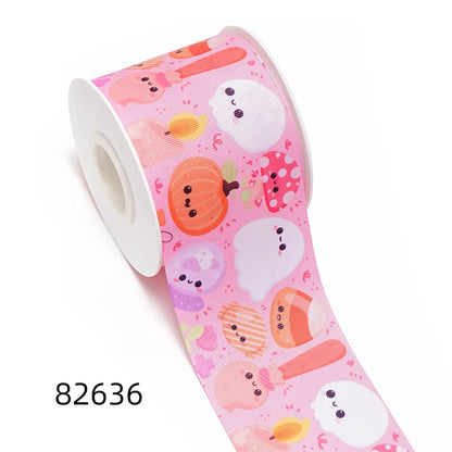 5 Yards Halloween Pumpkin Skeleton Stripe RIP Grosgrain/Satin Ribbon Printed Ribbon For Crafts Decoration Bow 82636