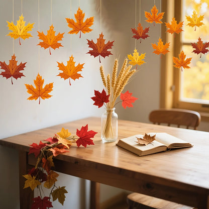Autumn Maple Leaf Garland Decorations - Rustic Paper Hanging Ornaments for Thanksgiving,Harvest Parties, Halloween, Housewarming