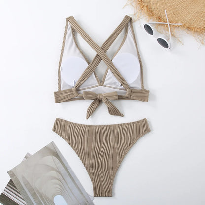 2025 Wrinkled Crinkled Bikini Women Swimwear Female Swimsuit Two-pieces Bikini Set High Cut Bathing Suit Swim Beach Wear Lady