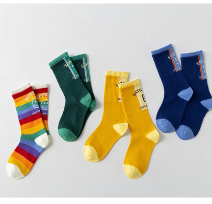4 Pairs Children's Long Socks Boys Geometric Tennis Socks Soccer Socks Autumn Winter Teenager Basketball Socks Knee Sock