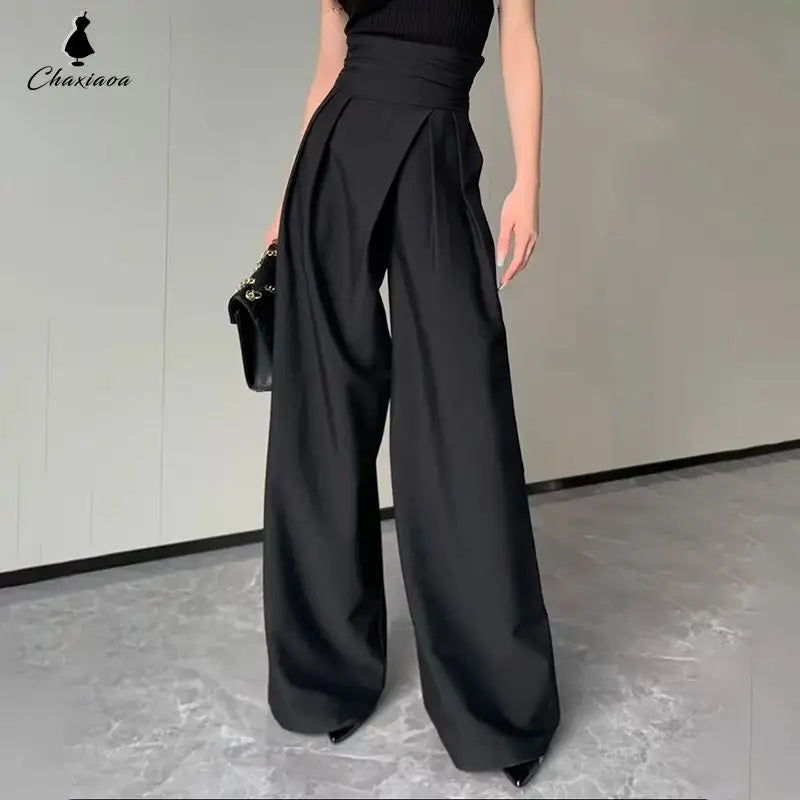 2024 Black Design Wide-Leg Pants Women's Slimming Suit Pant Magic High Waist Loose Straight Drooping Mopping Casual Trousers