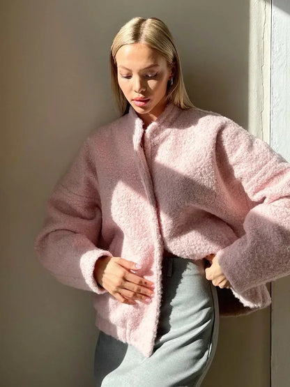 Wolfeel Women's Chic Short Fur Jackets Loose Casual Cardigan Female  Autumn Winter Thick Warm Fashion Solid Color Short Coat