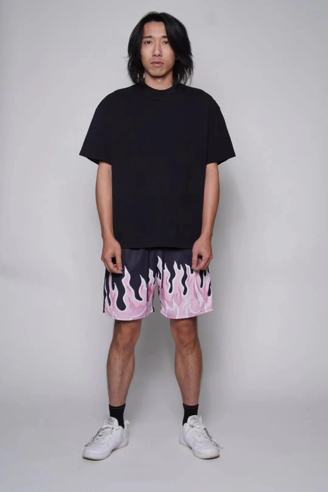 2023 Mesh Breathable Men Shorts GYM Basketball Running Quick-Drying Shorts Baggy Flame Print Fashion Shorts Summer Shorts