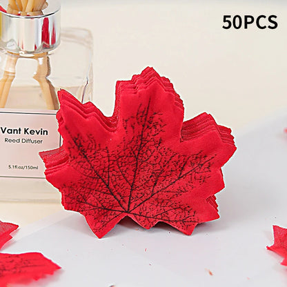 50/100PCS Silk Maple Leaf Artificial Fall Leaves Plants DIY Halloween Christmas Garland Thanksgiving Festival Wedding Decoration