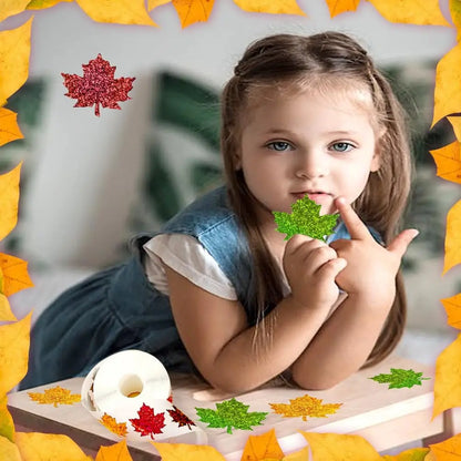500Pcs Fall Thanksgiving Leaf Stickers 5 Colors Maple Leaf Decals Holographic Self Adhesive Label Stickers Roll for Autumn