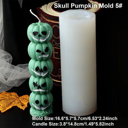 Square Pumpkin Candle Silicone Molds 3D Skull Pillar Candle Mold for DIY Ghost Pumpkin Epoxy Resin Halloween Party Home Decor