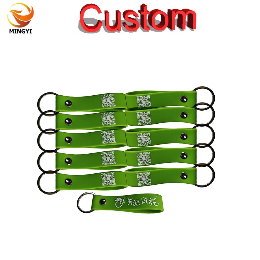 50PCS Custom 20mm Widened Silicone Keyrings Customizable QR Code Personalized Customized Rubber Keychains ID Keytags Car LOGO