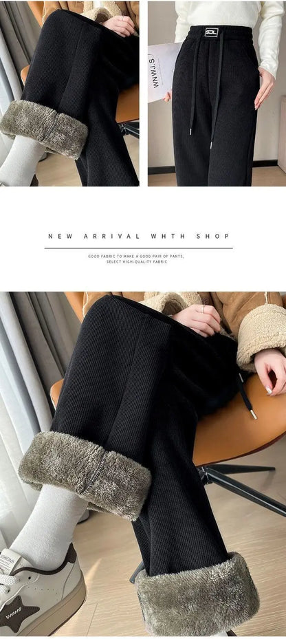 Autumn Winter Pants Women Thickened Lamb Fleece Wide Leg Pant Plus Velvet Women's Fashion Loose Pants Cashmere Casual Trousers