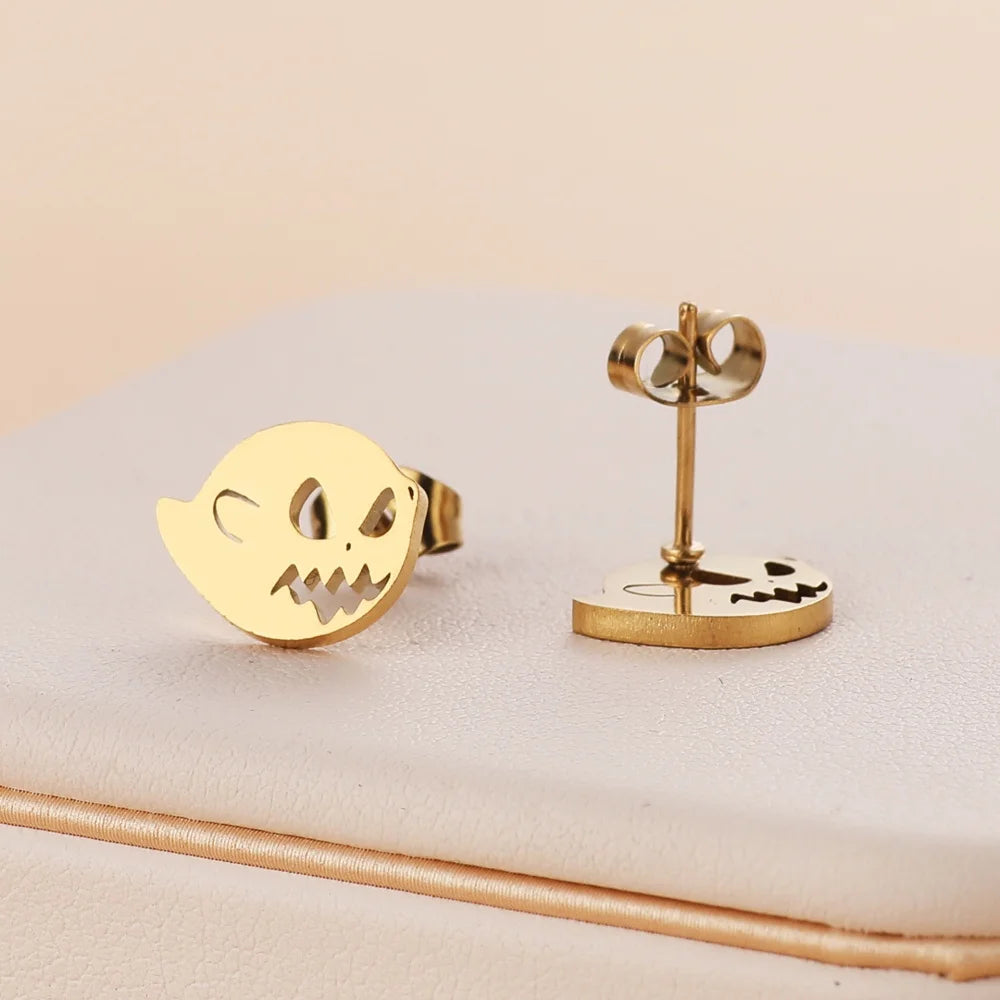 Stainless Steel Halloween Ghost Cat Stud Earrings For Women Girls Gold Color Waterproof Fashion Ear Party Jewelry Gift Wholesale