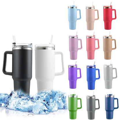 40oz 304 Stainless Steel Insulated Water Bottle,Thermal Coffee Car Cup, Cold Hot Mugs Vacuum Flask With Handle Straw,For Sport