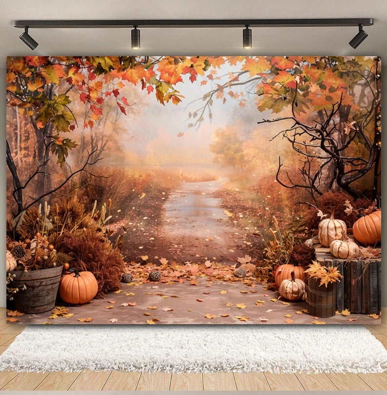 Autumn Backdrop Maple Pumpkin Maple Leaves Forest Haystack Harvest Thanksgiving Baby Portrait Photography Background Photobooth