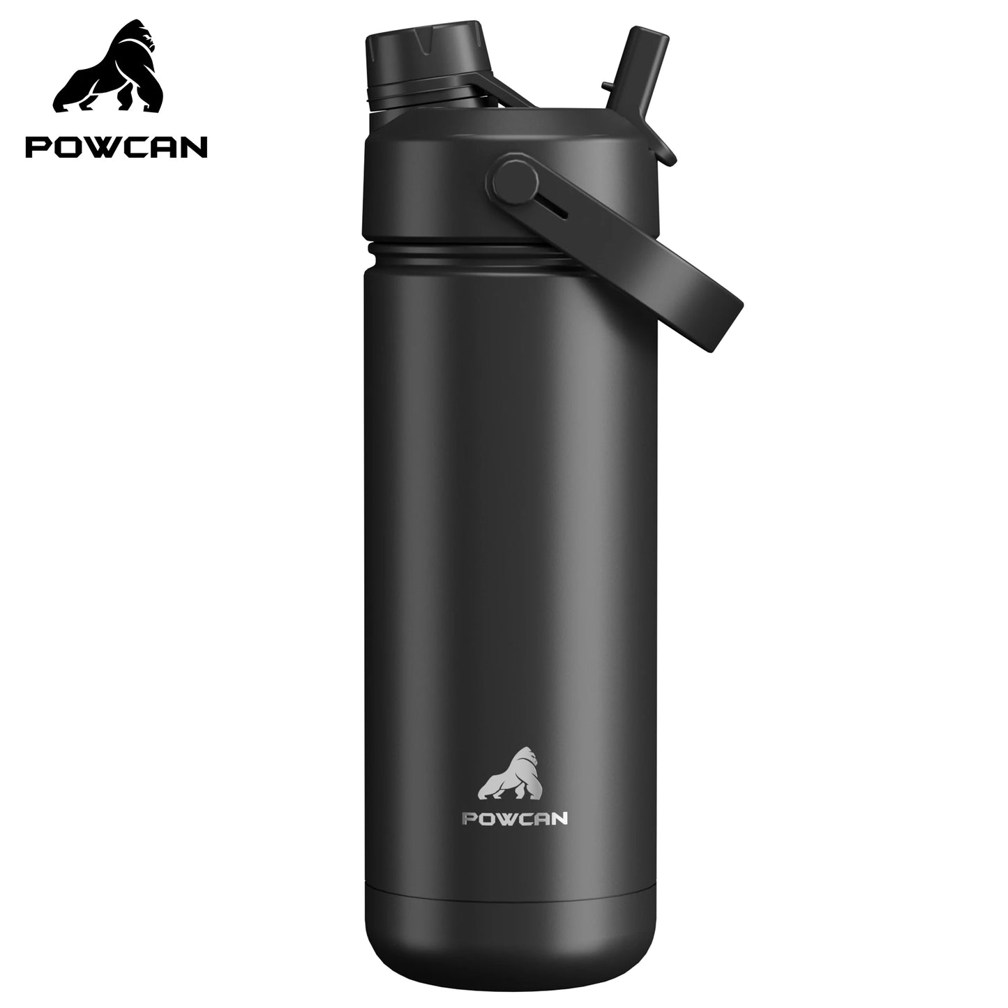POWCAN 18oz Insulated Water Bottle With 2-In-1 Straw And Spout Lid, Keep Cold 24H, Leak-Proof, Double Wall Stainless Steel Water