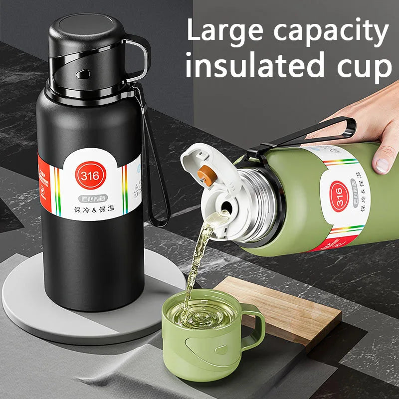 2L Thermal Water Bottle Large Capacity With Straw Stainless Steel Thermos Bottle Cold and Hot Water Bottle Sport Thermos Cup